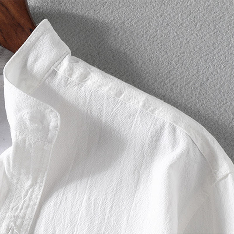 Buddha Stones Summer Solid Men's Buttons Half Sleeve Cotton Linen Shirt - image 8