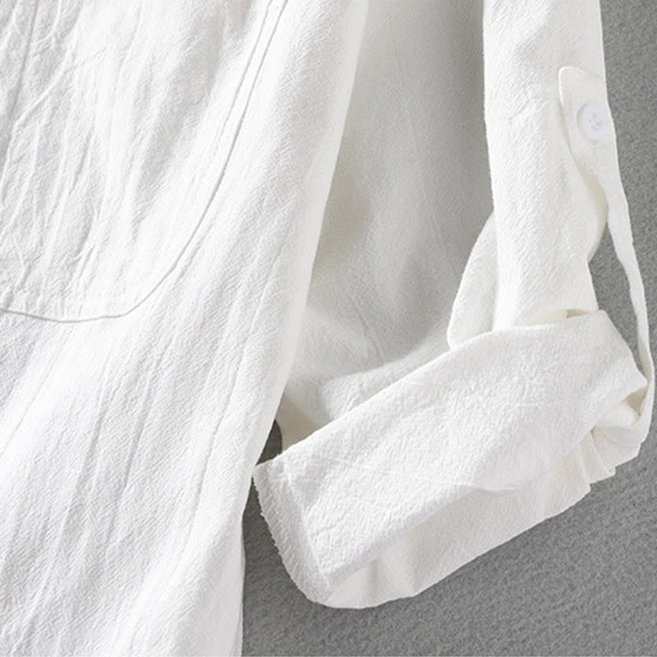 Buddha Stones Summer Solid Men's Buttons Half Sleeve Cotton Linen Shirt - image 13