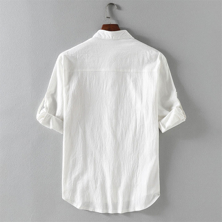 Buddha Stones Summer Solid Men's Buttons Half Sleeve Cotton Linen Shirt - image 3