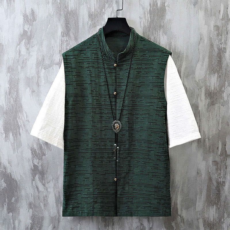 Buddha Stones Summer Patchwork Color Design Men's Half Sleeve Cotton Linen Shirt - CadetBlue - US/UK/AU48，EU58 (6XL) - image 5
