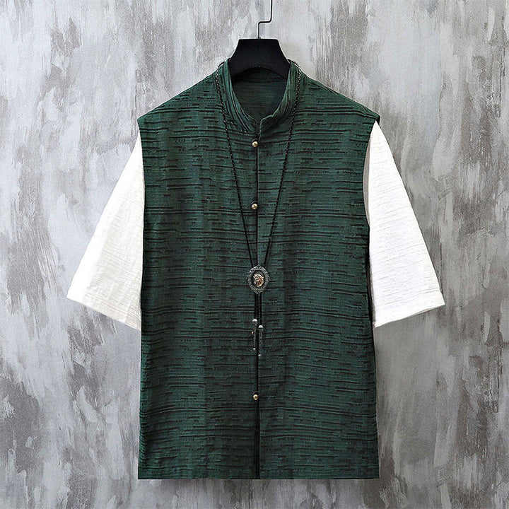 Buddha Stones Summer Patchwork Color Design Men's Half Sleeve Cotton Linen Shirt - CadetBlue - US/UK/AU48，EU58 (6XL) - image 5