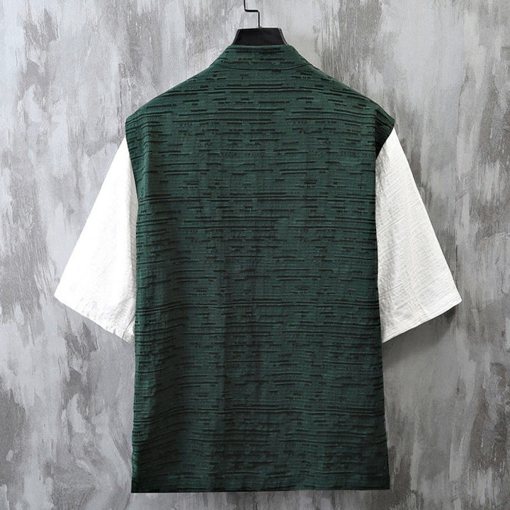 Buddha Stones Summer Patchwork Color Design Men's Half Sleeve Cotton Linen Shirt - image 6