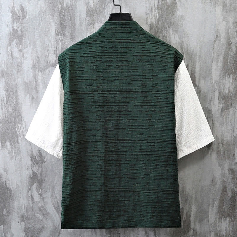 Buddha Stones Summer Patchwork Color Design Men's Half Sleeve Cotton Linen Shirt - image 5