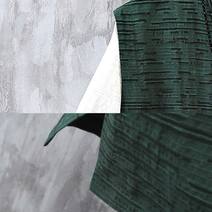 Buddha Stones Summer Patchwork Color Design Men's Half Sleeve Cotton Linen Shirt - image 7