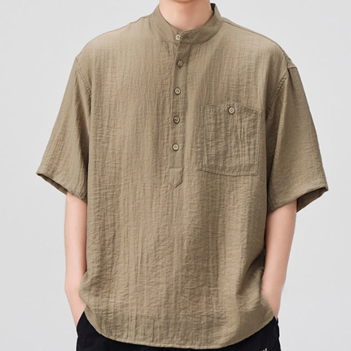 Buddha Stones Summer Plain Half Buttons Design Men's Half Sleeve Shirt - Tan - US/UK/AU44，EU54 (4XL) - image 8