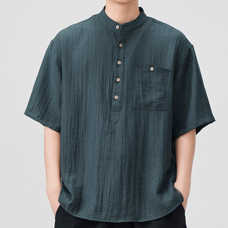 Buddha Stones Summer Plain Half Buttons Design Men's Half Sleeve Shirt - LightSlateGray - US/UK/AU44，EU54 (4XL) - image 1