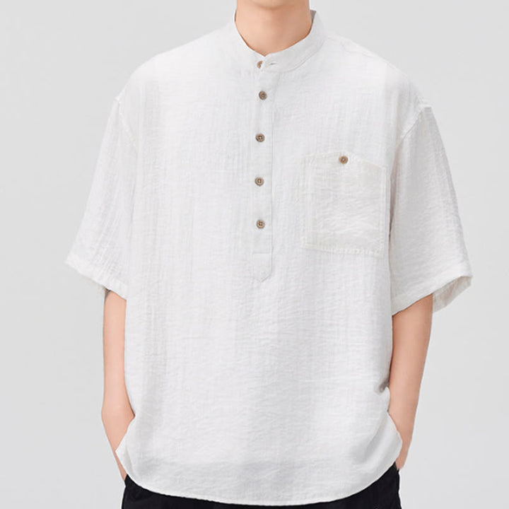 Buddha Stones Summer Plain Half Buttons Design Men's Half Sleeve Shirt - White - US/UK/AU44，EU54 (4XL) - image 2