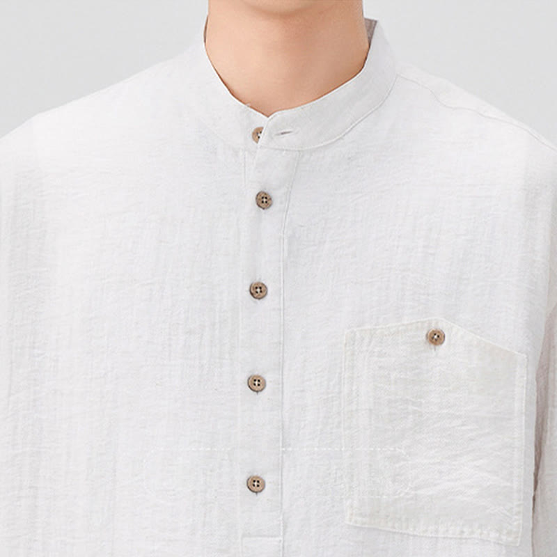 Buddha Stones Summer Plain Half Buttons Design Men's Half Sleeve Shirt - image 4