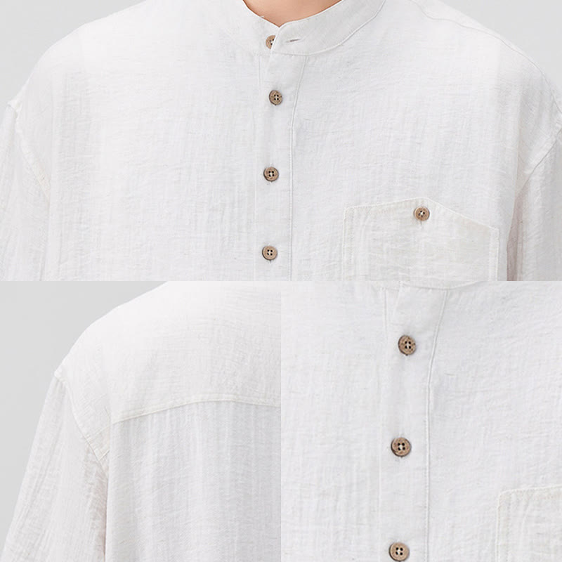 Buddha Stones Summer Plain Half Buttons Design Men's Half Sleeve Shirt - image 7