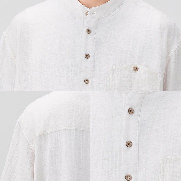 Buddha Stones Summer Plain Half Buttons Design Men's Half Sleeve Shirt - image 7