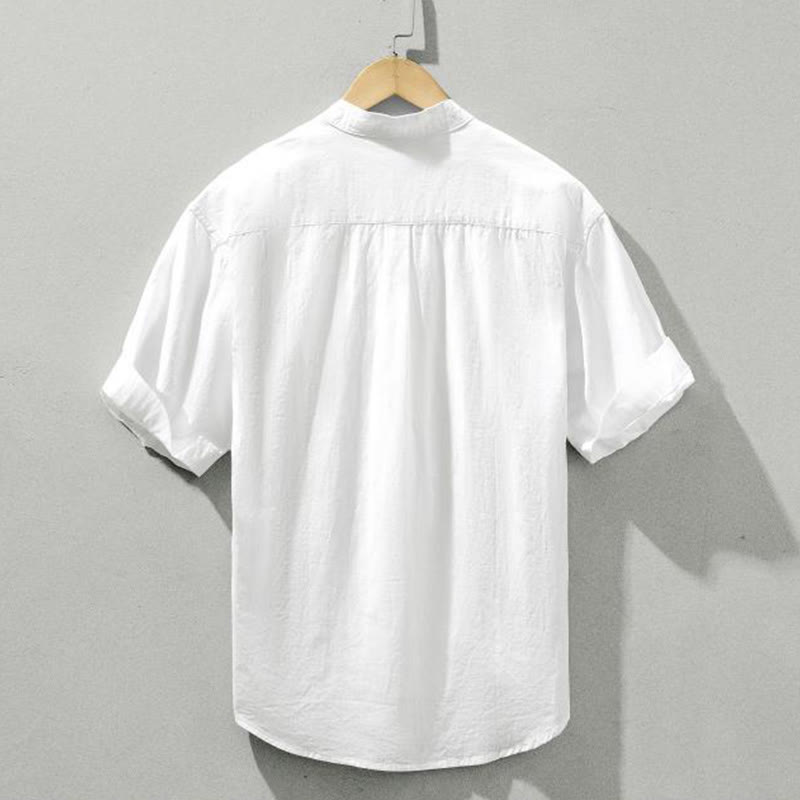 Buddha Stones Summer Solid Men's Half Button Short Sleeve Cotton Shirt - image 17