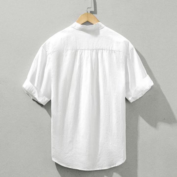 Buddha Stones Summer Solid Men's Half Button Short Sleeve Cotton Shirt - image 17