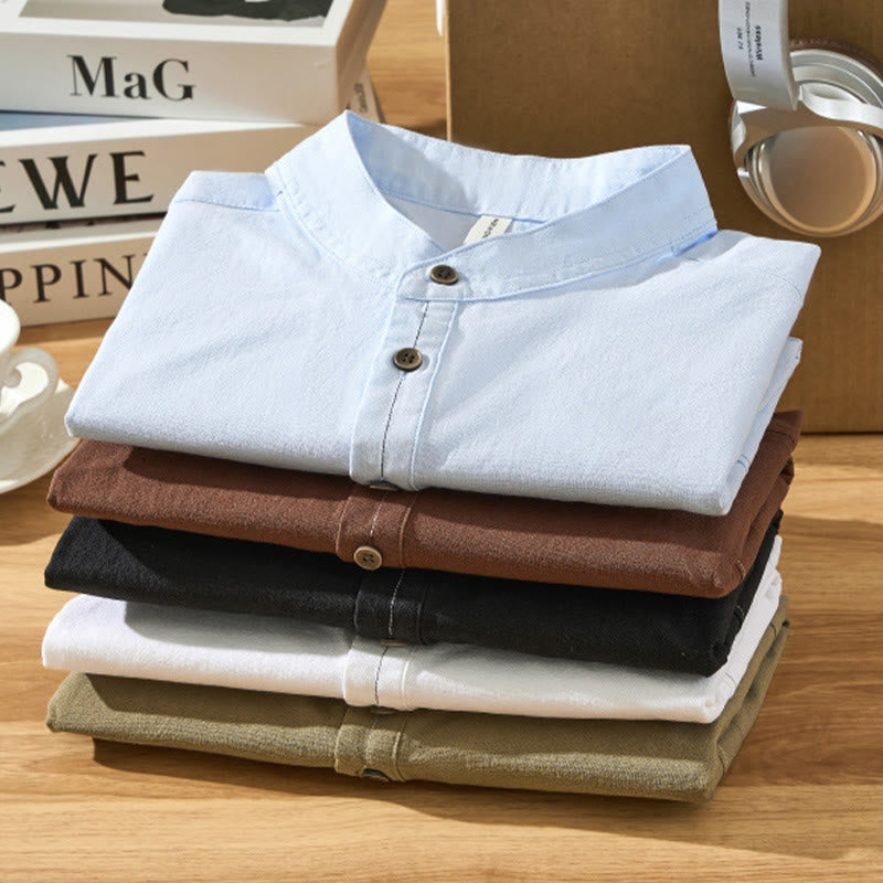 Buddha Stones Summer Solid Men's Half Button Short Sleeve Cotton Shirt - image 2