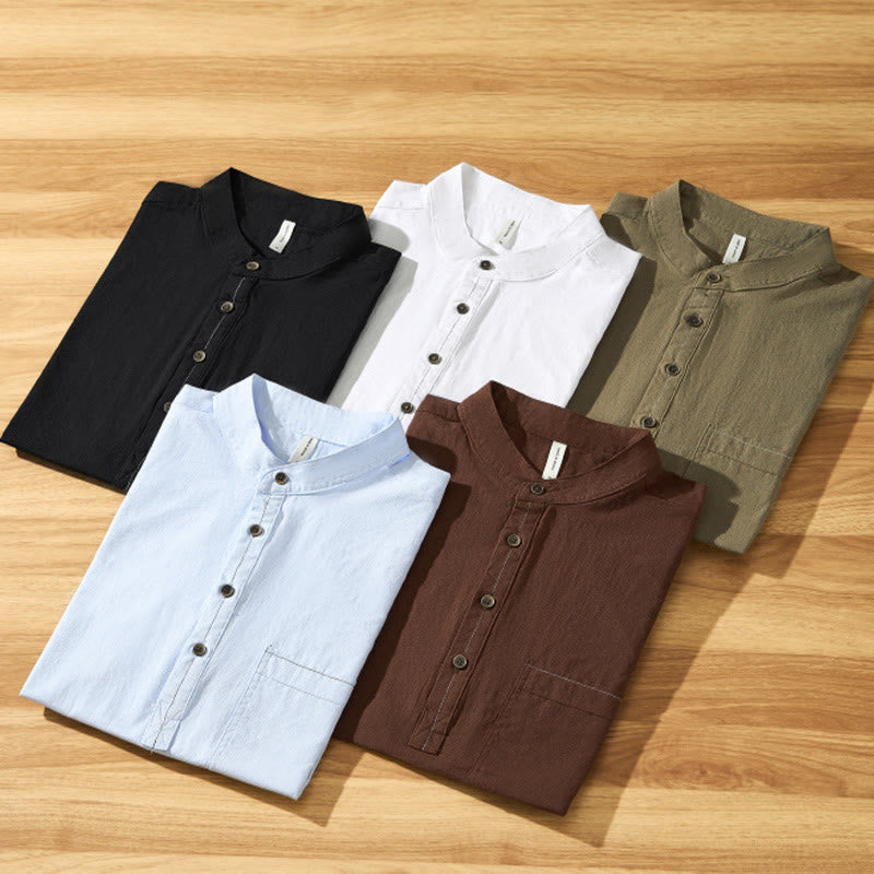 Buddha Stones Summer Solid Men's Half Button Short Sleeve Cotton Shirt - image 34