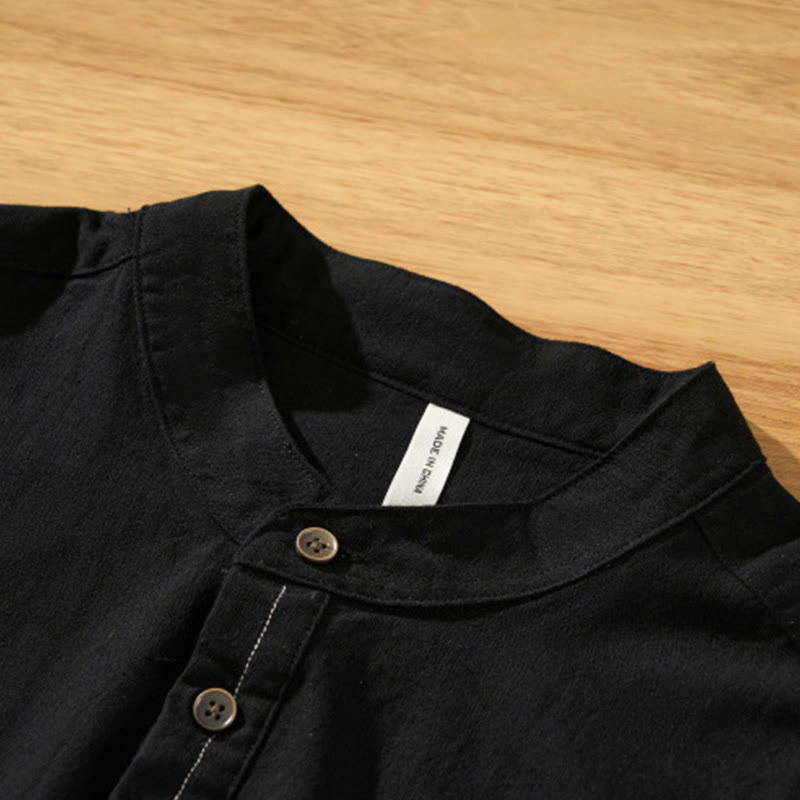 Buddha Stones Summer Solid Men's Half Button Short Sleeve Cotton Shirt - image 11