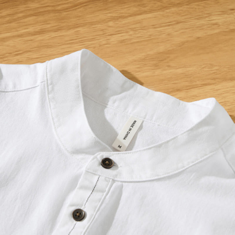 Buddha Stones Summer Solid Men's Half Button Short Sleeve Cotton Shirt - image 18