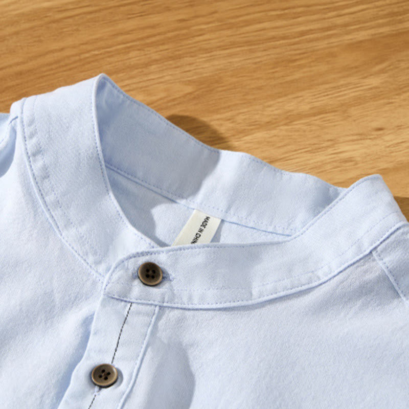 Buddha Stones Summer Solid Men's Half Button Short Sleeve Cotton Shirt - image 5
