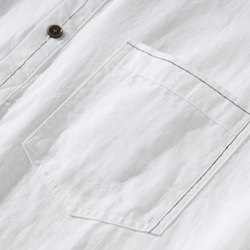 Buddha Stones Summer Solid Men's Half Button Short Sleeve Cotton Shirt - image 21