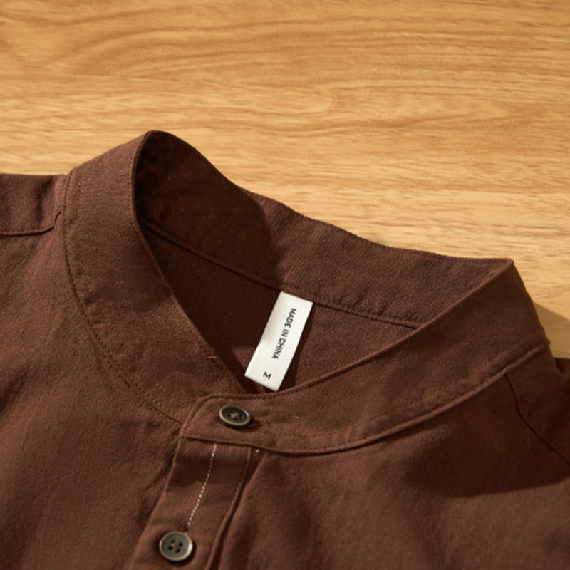 Buddha Stones Summer Solid Men's Half Button Short Sleeve Cotton Shirt - image 23