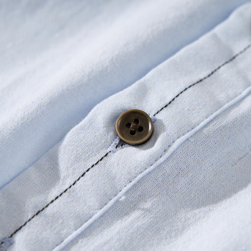 Buddha Stones Summer Solid Men's Half Button Short Sleeve Cotton Shirt - image 6