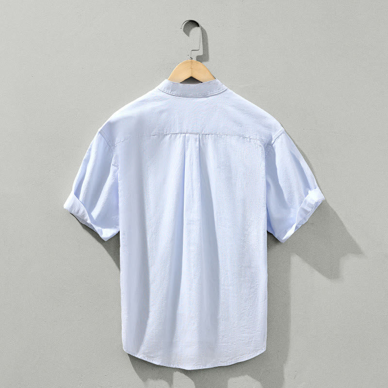 Buddha Stones Summer Solid Men's Half Button Short Sleeve Cotton Shirt - image 3