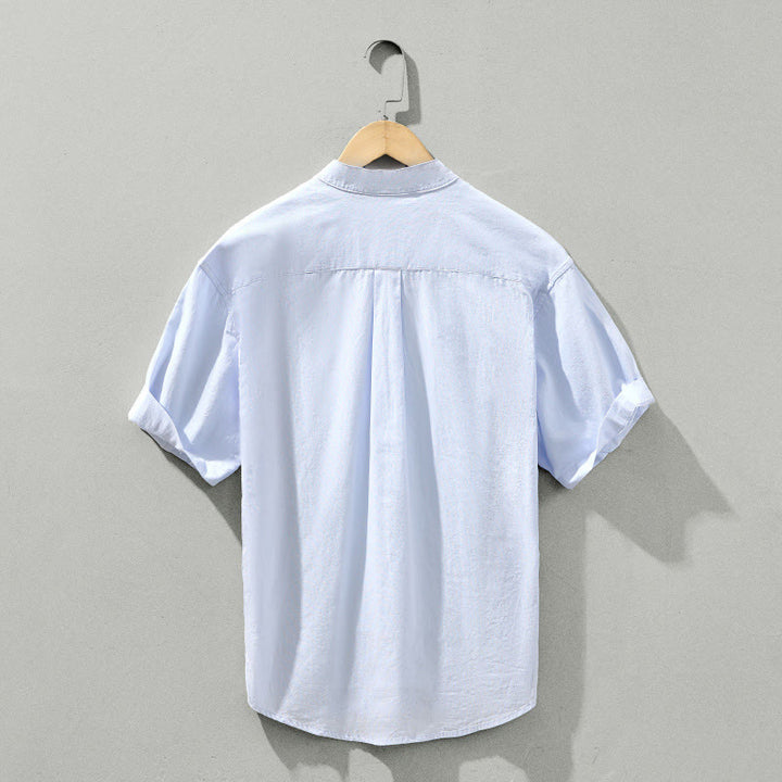 Buddha Stones Summer Solid Men's Half Button Short Sleeve Cotton Shirt - image 3