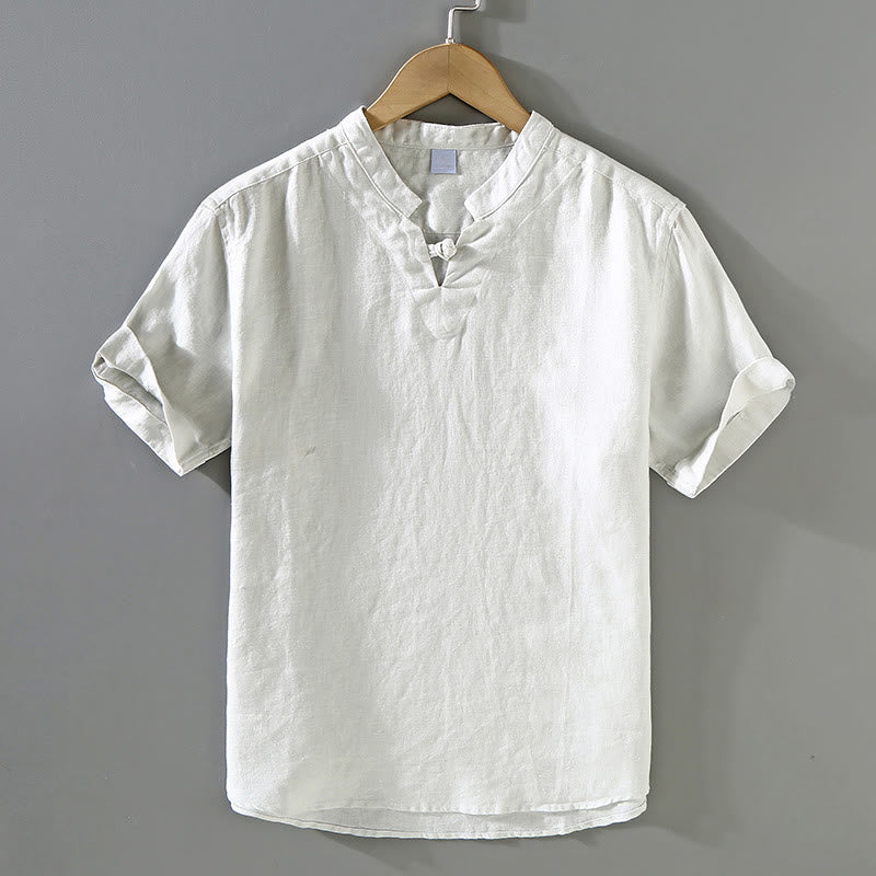 Buddha Stones Summer Solid Design Men's Short Sleeve Linen Shirt - LightGrey - US/UK/AU42，EU52 (3XL) - image 11