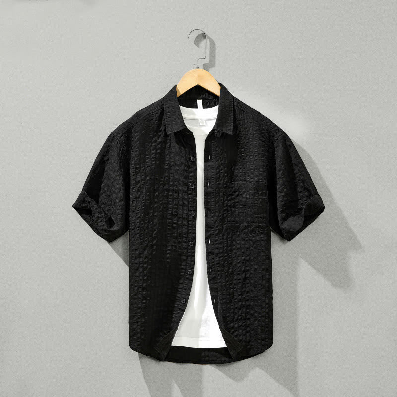 Buddha Stones Summer Solid Breathable Men's Buttons Short Sleeve Tencel Shirt - Black - US/UK/AU42，EU52 (3XL) - image 21