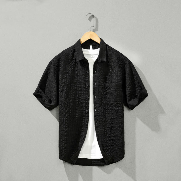 Buddha Stones Summer Solid Breathable Men's Buttons Short Sleeve Tencel Shirt - Black - US/UK/AU42，EU52 (3XL) - image 21