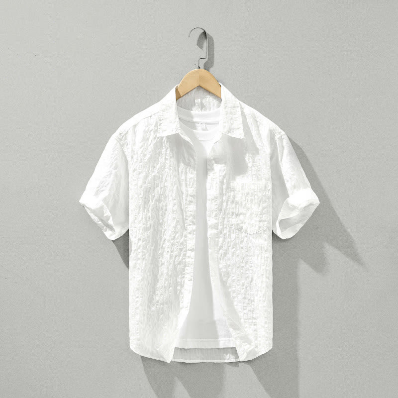 Buddha Stones Summer Solid Breathable Men's Buttons Short Sleeve Tencel Shirt - White - US/UK/AU42，EU52 (3XL) - image 13