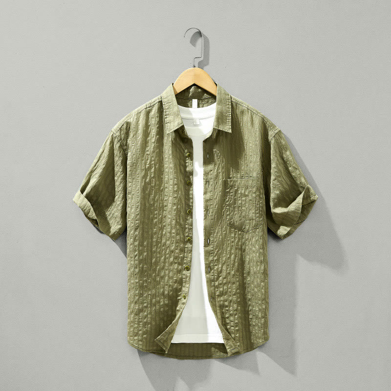 Buddha Stones Summer Solid Breathable Men's Buttons Short Sleeve Tencel Shirt - DarkKhaki - US/UK/AU42，EU52 (3XL) - image 1