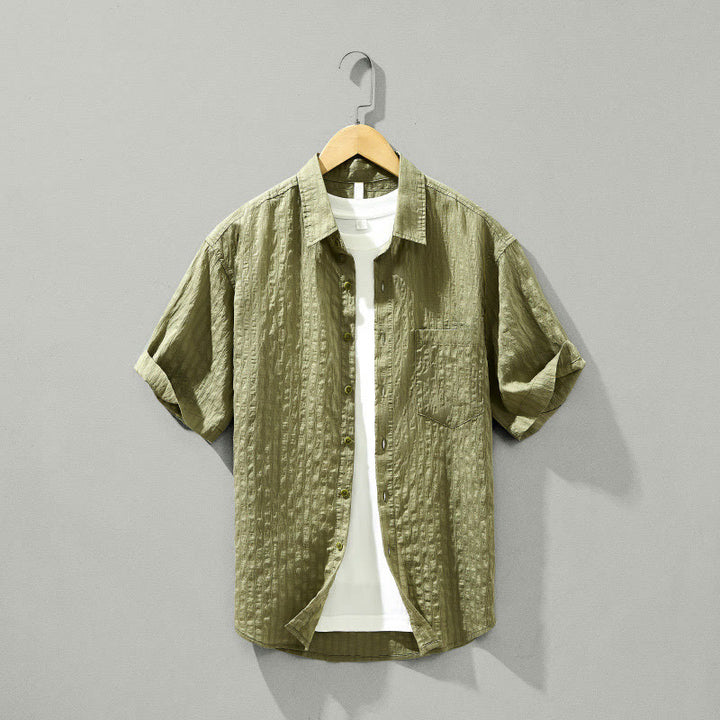 Buddha Stones Summer Solid Breathable Men's Buttons Short Sleeve Tencel Shirt - DarkKhaki - US/UK/AU42，EU52 (3XL) - image 1