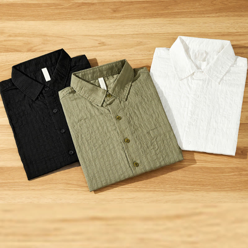 Buddha Stones Summer Solid Breathable Men's Buttons Short Sleeve Tencel Shirt - image 2