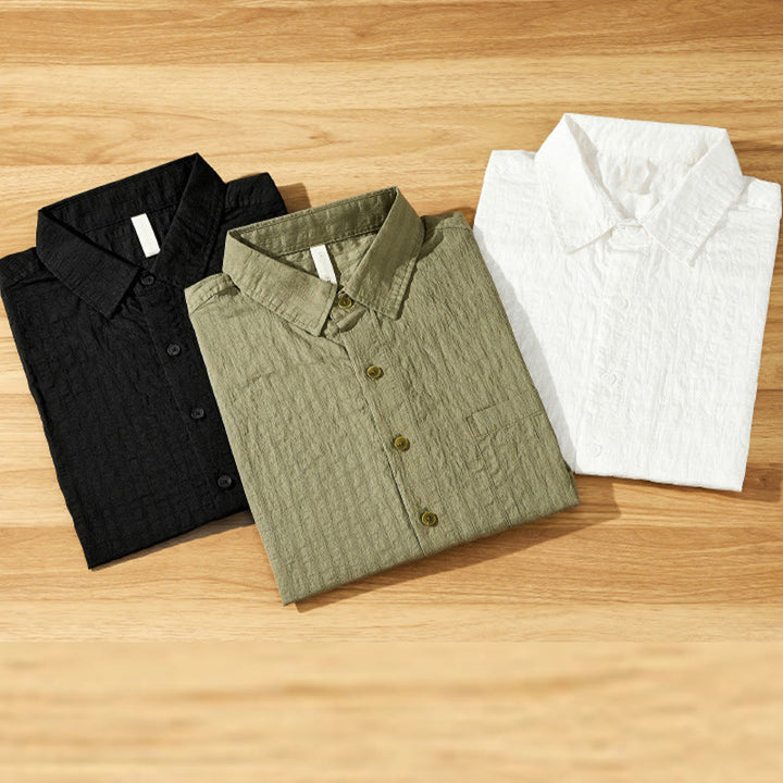 Buddha Stones Summer Solid Breathable Men's Buttons Short Sleeve Tencel Shirt - image 2