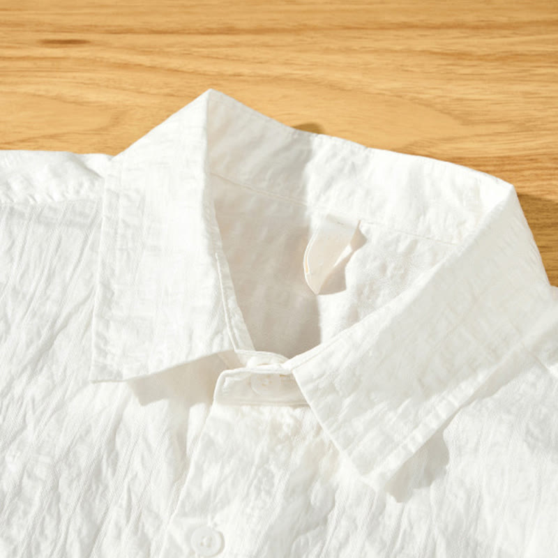 Buddha Stones Summer Solid Breathable Men's Buttons Short Sleeve Tencel Shirt - image 14