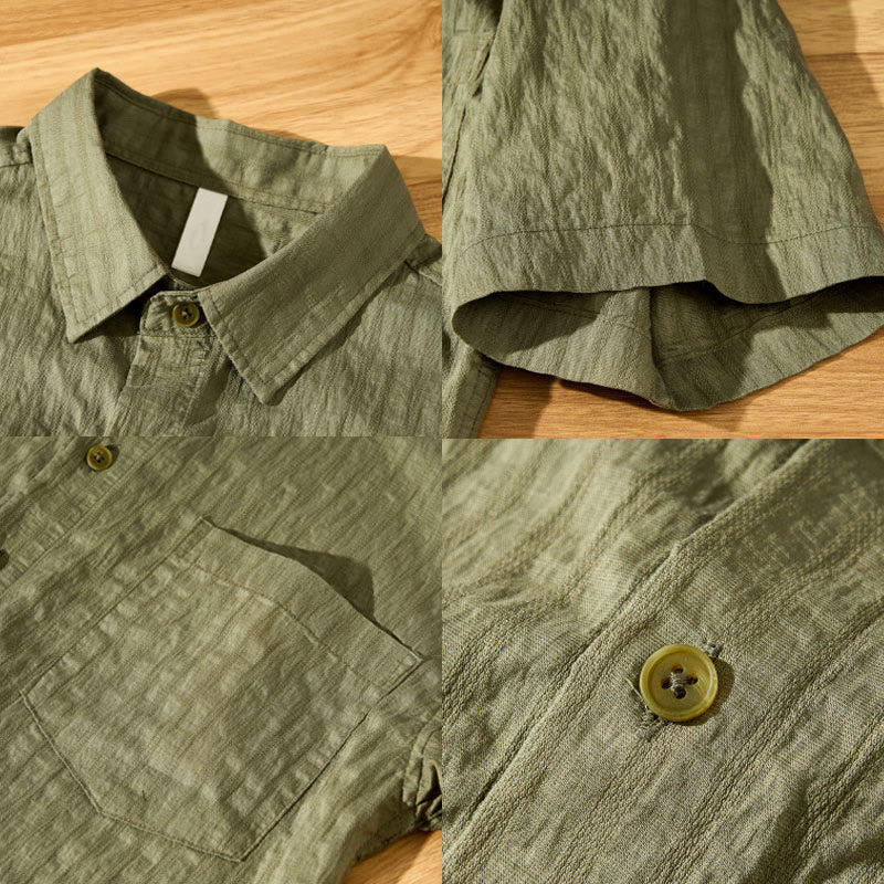 Buddha Stones Summer Solid Breathable Men's Buttons Short Sleeve Tencel Shirt - image 5