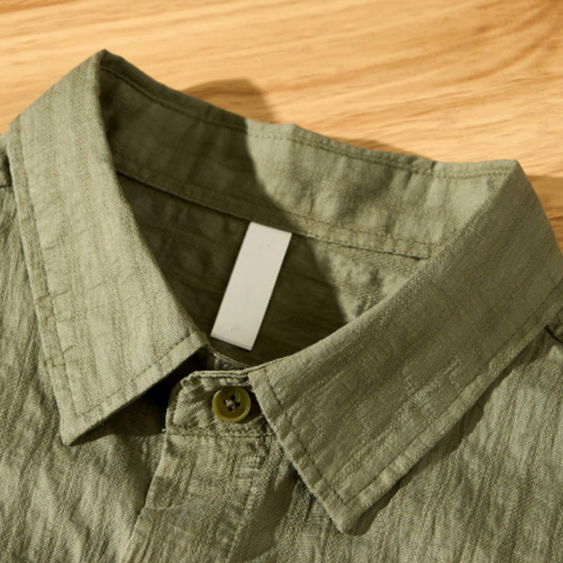 Buddha Stones Summer Solid Breathable Men's Buttons Short Sleeve Tencel Shirt - image 6