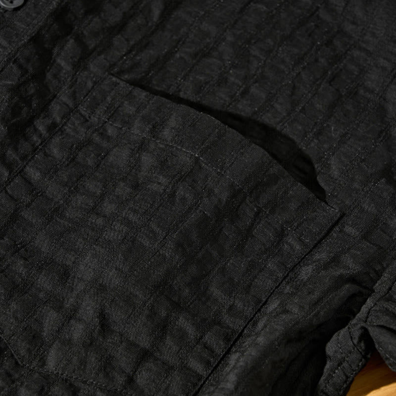 Buddha Stones Summer Solid Breathable Men's Buttons Short Sleeve Tencel Shirt - image 27