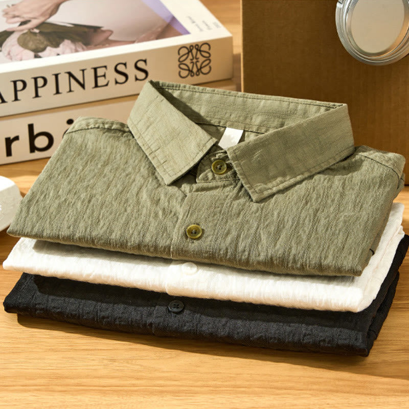 Buddha Stones Summer Solid Breathable Men's Buttons Short Sleeve Tencel Shirt - image 3