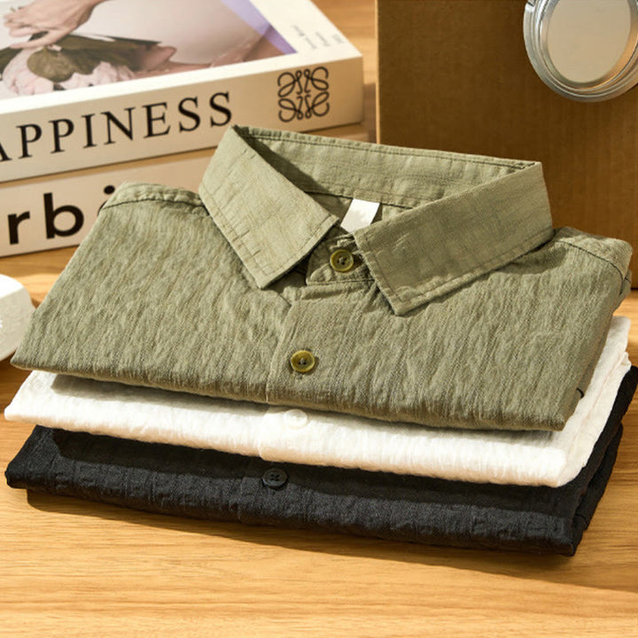 Buddha Stones Summer Solid Breathable Men's Buttons Short Sleeve Tencel Shirt - image 3