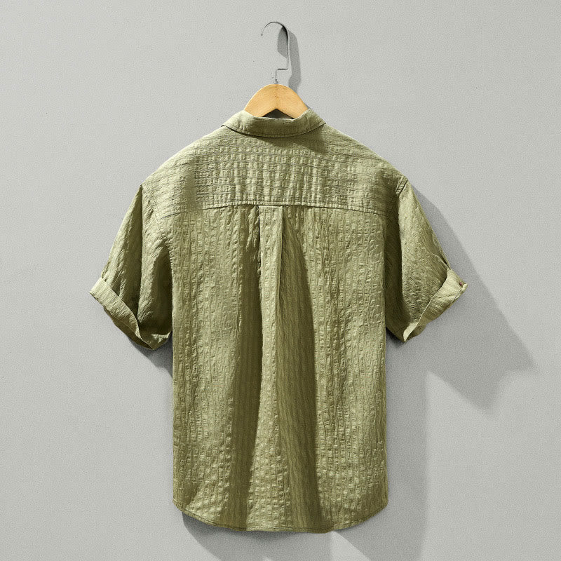 Buddha Stones Summer Solid Breathable Men's Buttons Short Sleeve Tencel Shirt - image 4