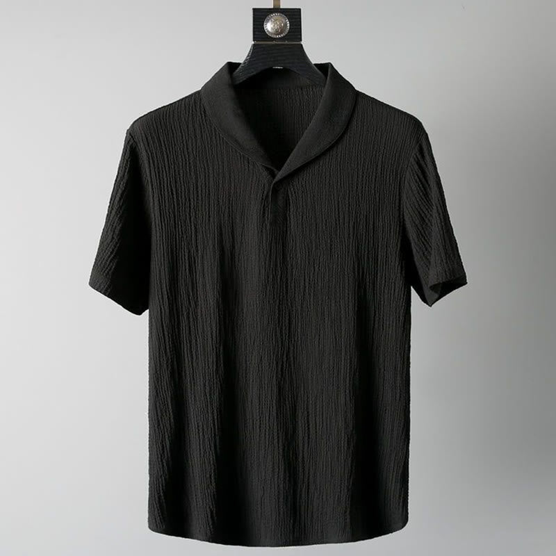 Buddha Stones 2Pcs Solid Color Wrinkle V-Neck Short Sleeve T-shirt Pants Clothing Men's Set - image 1