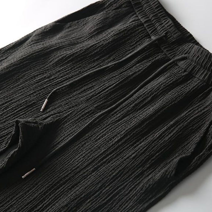 Buddha Stones 2Pcs Solid Color Wrinkle V-Neck Short Sleeve T-shirt Pants Clothing Men's Set - image 5