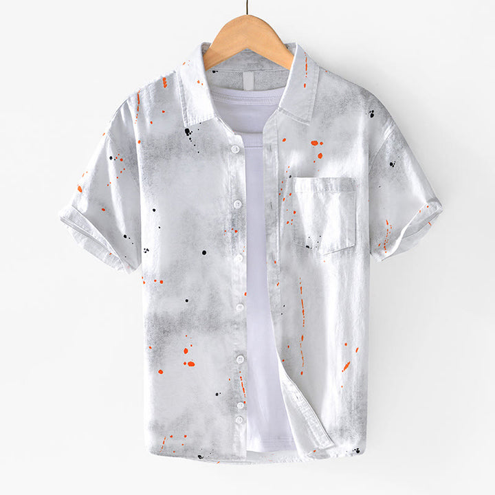 Buddha Stones Summer Ink Splashing Color Men's Button Short Sleeve Cotton Shirt - White - US/UK/AU40，EU50 (2XL) - image 11