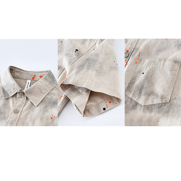Buddha Stones Summer Ink Splashing Color Men's Button Short Sleeve Cotton Shirt - image 10