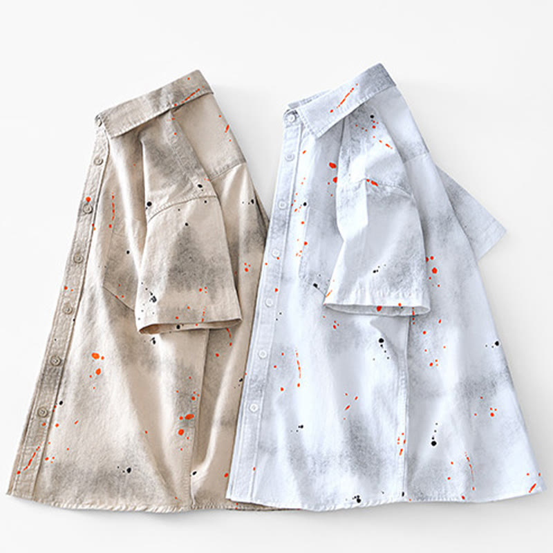 Buddha Stones Summer Ink Splashing Color Men's Button Short Sleeve Cotton Shirt - image 19