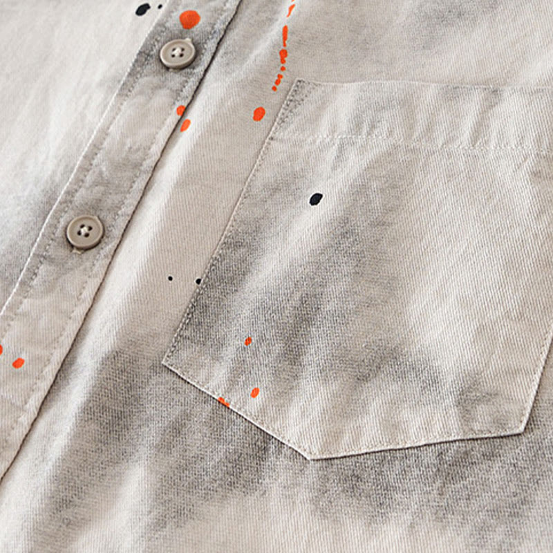 Buddha Stones Summer Ink Splashing Color Men's Button Short Sleeve Cotton Shirt - image 4