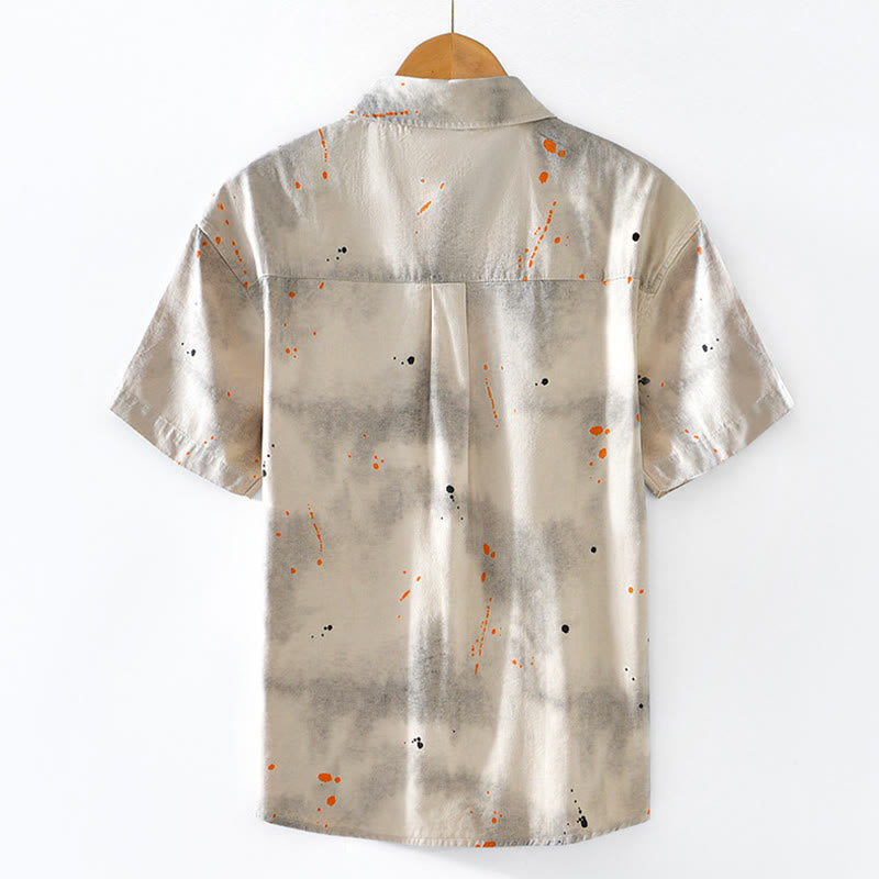 Buddha Stones Summer Ink Splashing Color Men's Button Short Sleeve Cotton Shirt - image 2