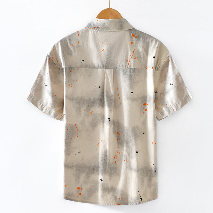 Buddha Stones Summer Ink Splashing Color Men's Button Short Sleeve Cotton Shirt - image 2