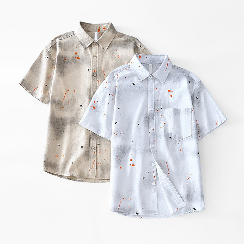Buddha Stones Summer Ink Splashing Color Men's Button Short Sleeve Cotton Shirt - image 19